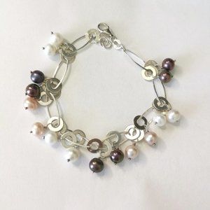 sterling silver link and pearl bracelet